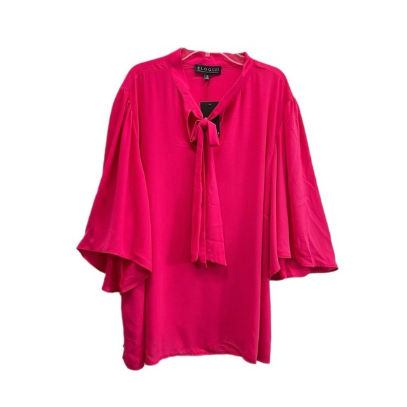 NWT Eloquii Top Size 22 Hot Pink Bow Tie Neck Flutter Sleeves Career - Picture 1 of 11